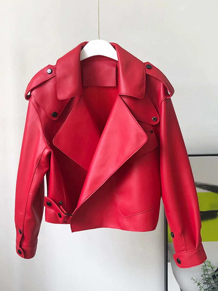 Fitaylor PU Leather Jacket in Faded Red