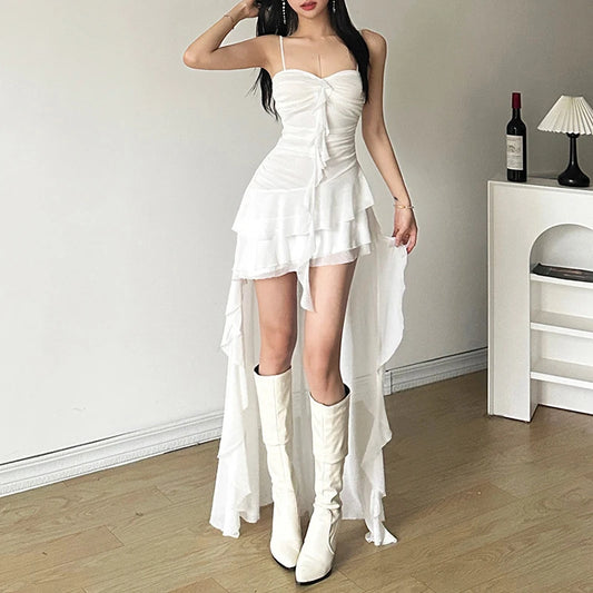 Lamuusaa Sweetheart Neck Ruffle Asymmetrical Hem Dress
