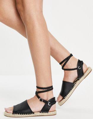 Black Jelly Rope Tie Espadrille Sandals