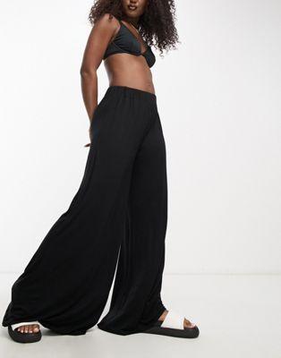 Black Jersey Palazzo Beach Pants