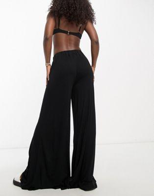 Black Jersey Palazzo Beach Pants