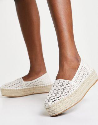 White Weave Flatform Espadrilles