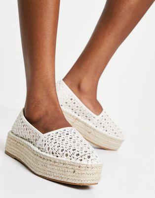 White Weave Flatform Espadrilles