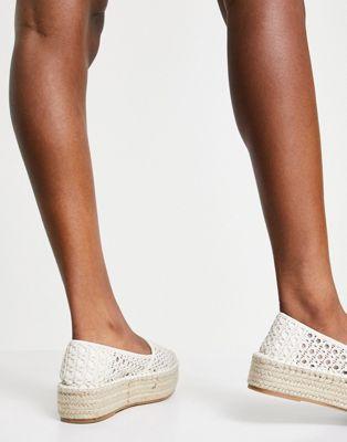 White Weave Flatform Espadrilles