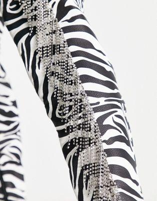 Kim Rhinestone Zebra Print Over-the-Knee Boots