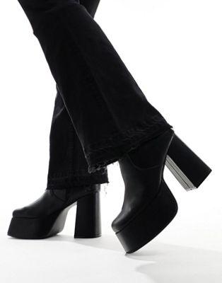 Black Faux Leather Knee High Platform Heeled Boots