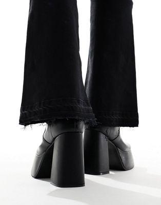 Black Faux Leather Knee High Platform Heeled Boots