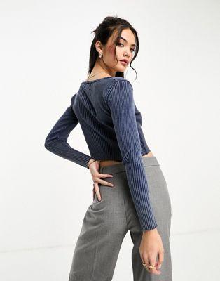 Acid Wash Knit Crop Top in Navy