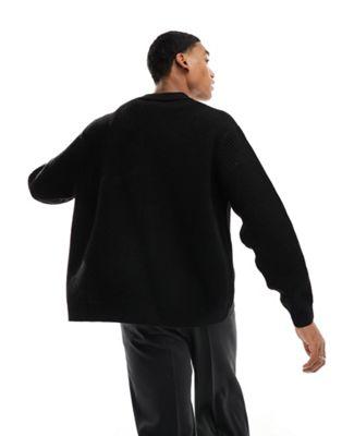 Black Fisherman Rib Knit Button-Through Polo Shirt