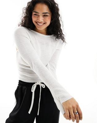 Cozy Knit Cut-Out Back Sweater in White