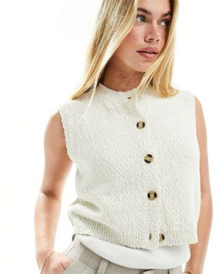 Boucle Knit High Neck Vest in Cream