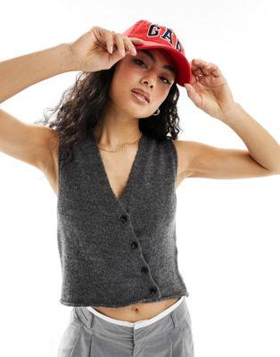 Asymmetric Button Knit Vest in Charcoal