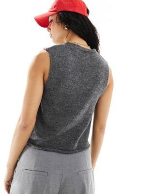 Asymmetric Button Knit Vest in Charcoal