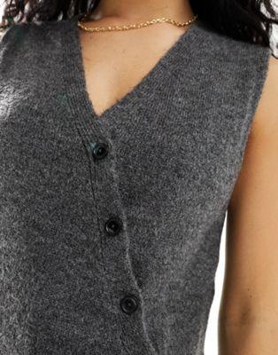 Asymmetric Button Knit Vest in Charcoal