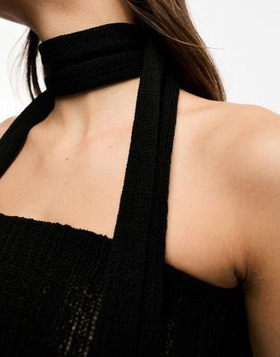 Black Knitted Bandeau Top with Scarf