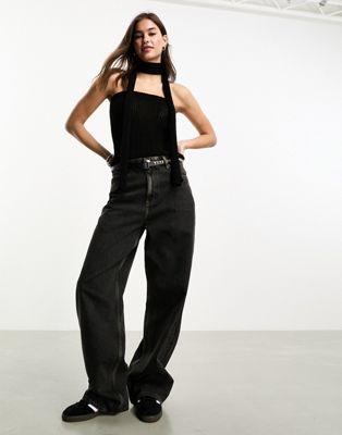 Black Knitted Bandeau Top with Scarf