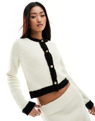 Boucle Button Front Cardigan in Mono