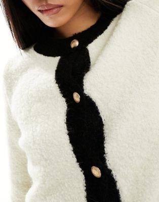 Boucle Button Front Cardigan in Mono