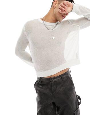 Metallic Mesh Knit Sweater in White