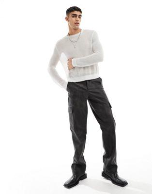 Metallic Mesh Knit Sweater in White