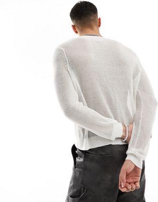 Metallic Mesh Knit Sweater in White