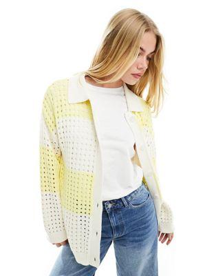 Yellow & White Stripe Knit Shirt with Collar
