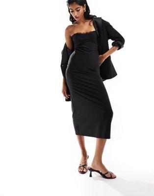 Black Lace Trim Bandeau Midi Dress