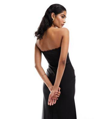 Black Lace Trim Bandeau Midi Dress