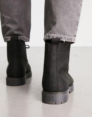 Black Leather Lace-Up Boots with Chunky Sole