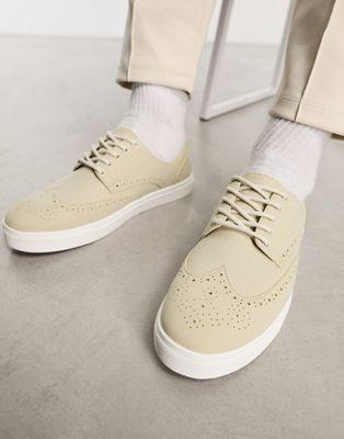 Beige Faux Suede Lace-Up Brogue Shoes