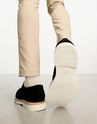 Black Suede Lace-Up Derby Shoes with White Sole