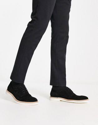 Black Suede Lace-Up Derby Shoes with White Sole
