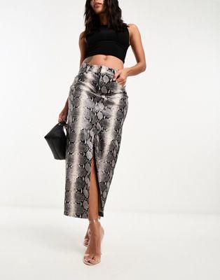 Animal Print Faux Leather Midi Skirt