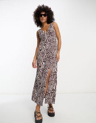 Linen Zebra Print Maxi Slip Sundress