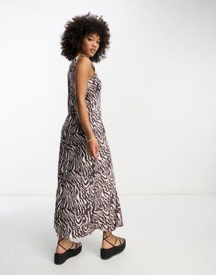 Linen Zebra Print Maxi Slip Sundress