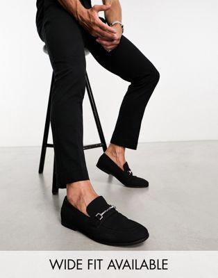 Black Faux Suede Snaffle Loafers