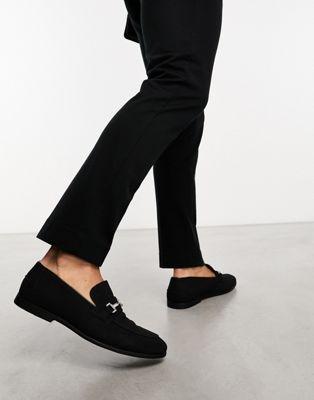 Black Faux Suede Snaffle Loafers