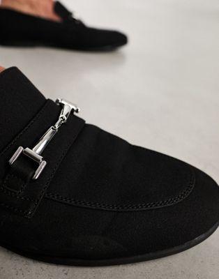 Black Faux Suede Snaffle Loafers