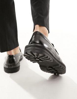 Black Leather Chunky Sole Loafers