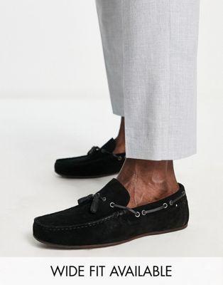 Black Suede Loafers with Lace Detail