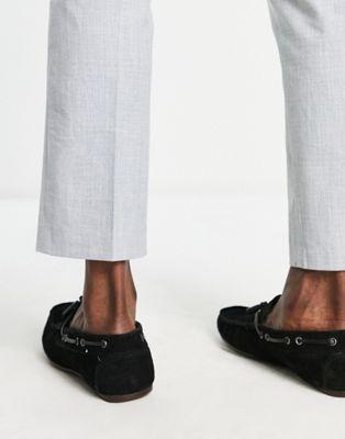 Black Suede Loafers with Lace Detail