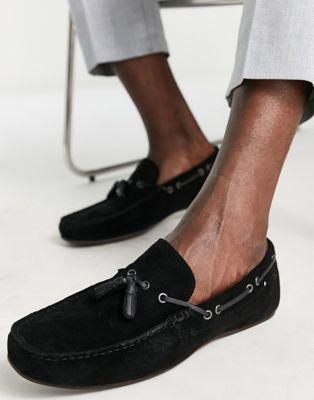 Black Suede Loafers with Lace Detail