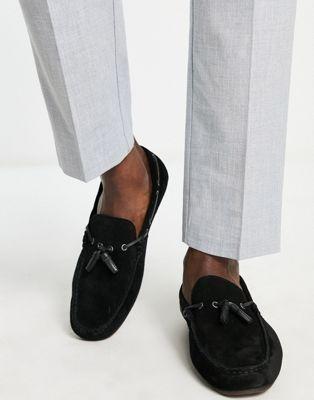 Black Suede Loafers with Lace Detail