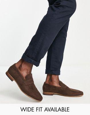 Brown Faux Suede Loafers with Natural Sole