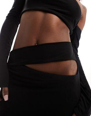 Black Bardot Maxi Dress with Side Cut Outs