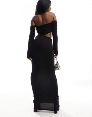 Black Bardot Maxi Dress with Side Cut Outs