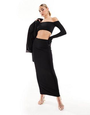 Bardot Midi Dress with Cut-Out in Black