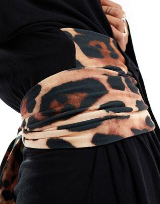 Black Flippy Wrap Mini Dress with Leopard Belt