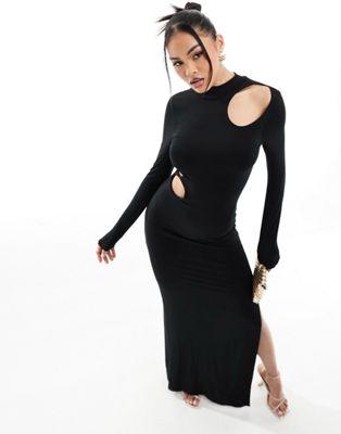 Black Cutout Maxi Dress - Long Sleeve High Neck