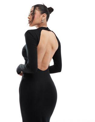 Black Cutout Maxi Dress - Long Sleeve High Neck